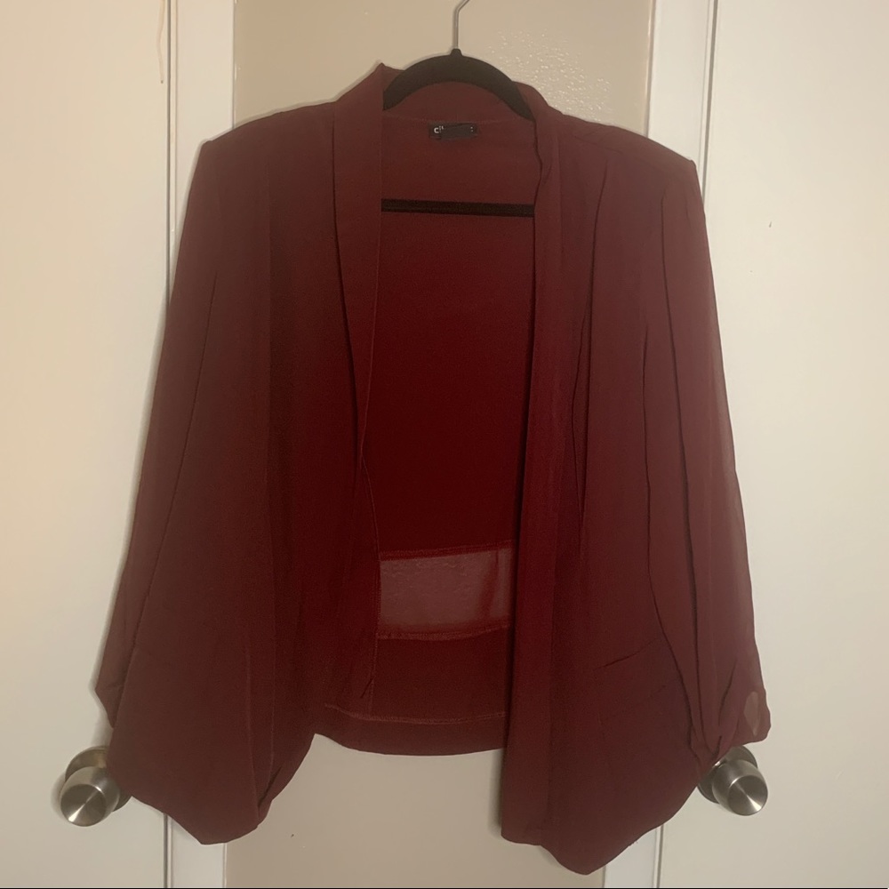 Sheer Sleeve Burgundy Blazer